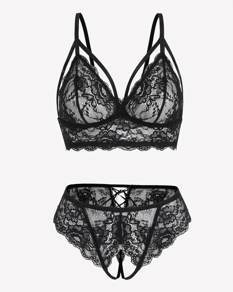 2 Piece Lace Bra and Tie-Strap Panties Set