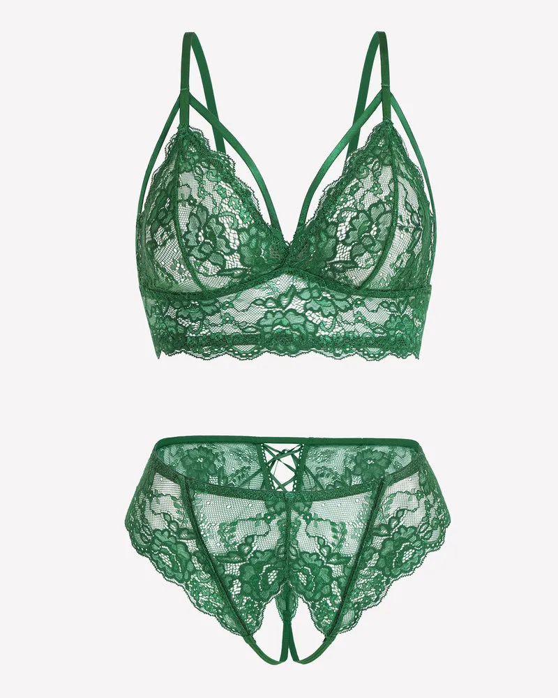 2 Piece Lace Bra and Tie-Strap Panties Set