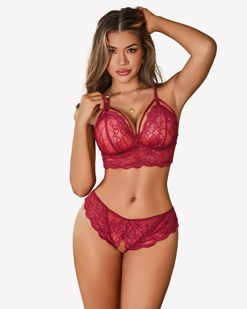 2 Piece Lace Bra and Tie-Strap Panties Set