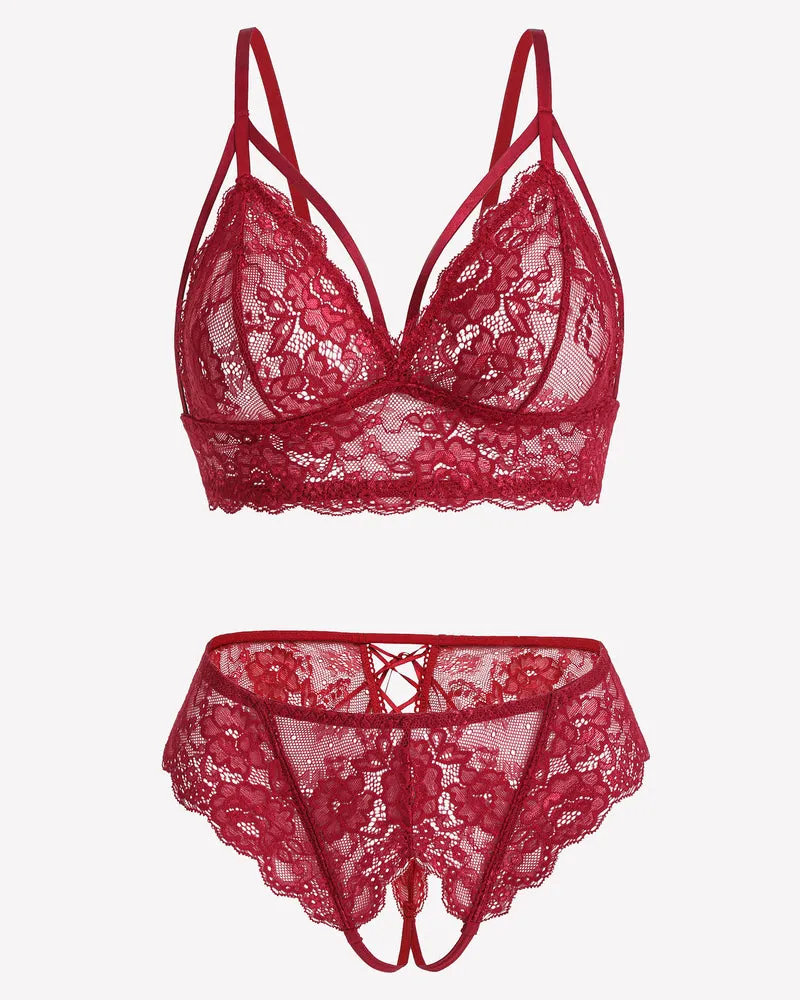 2 Piece Lace Bra and Tie-Strap Panties Set