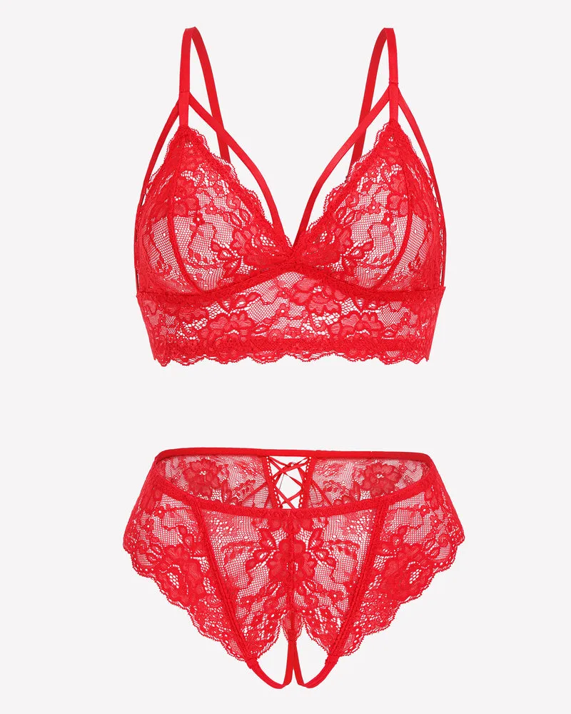 2 Piece Lace Bra and Tie-Strap Panties Set