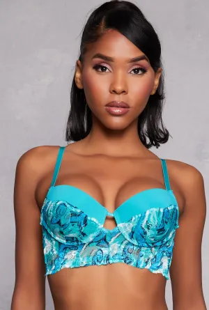 Abstract Print Lace Balconette Longline Bra