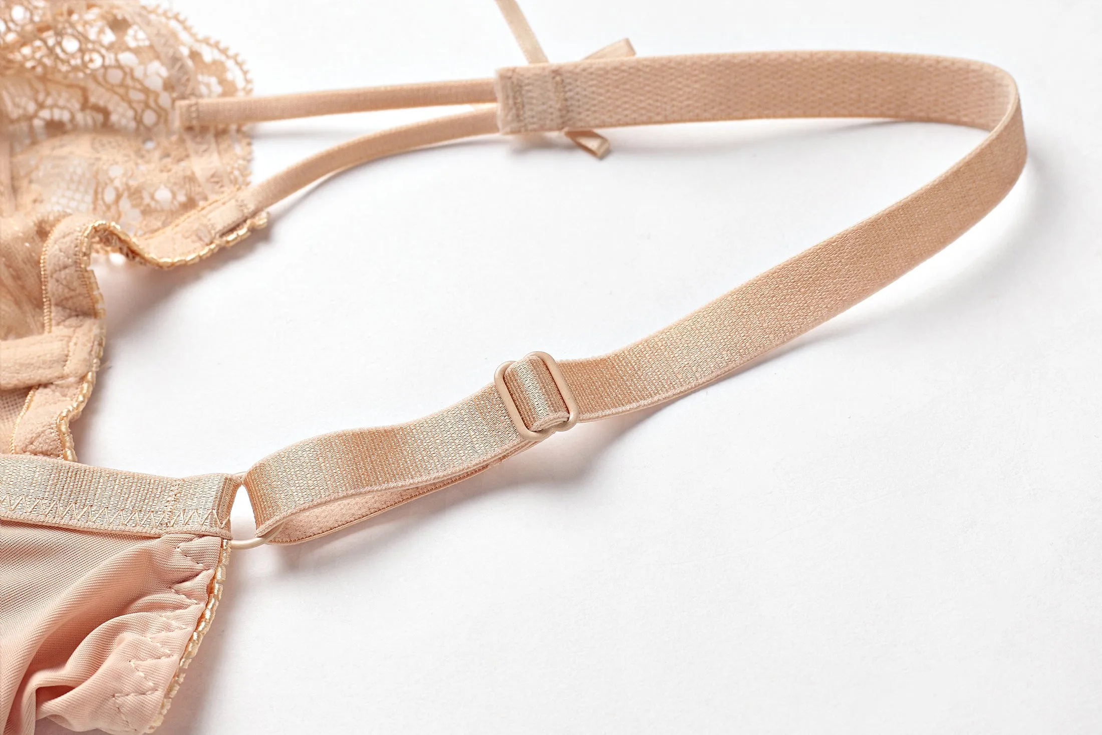 Apricot Mesh Lace Trim Underwire Bra Lingerie