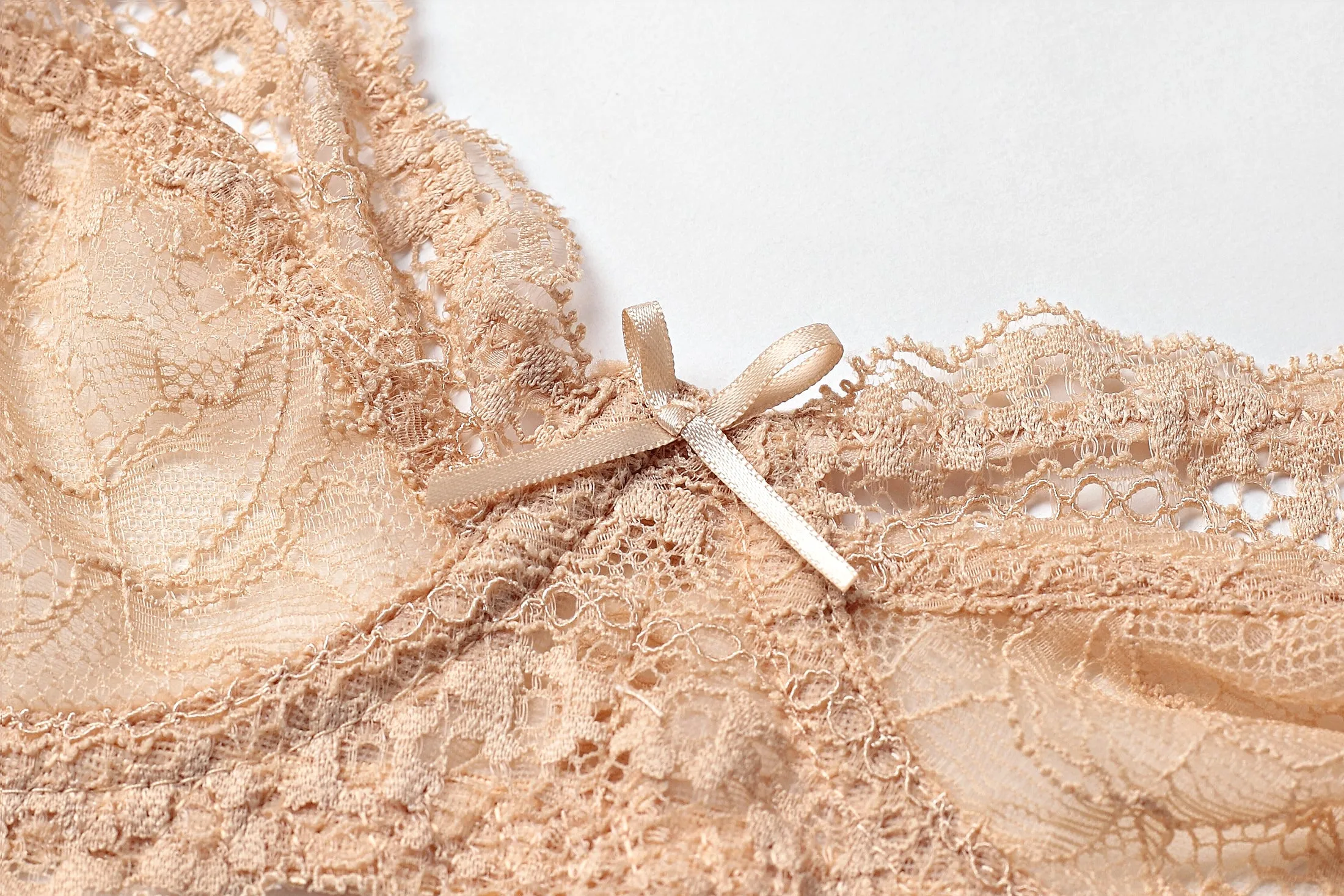 Apricot Mesh Lace Trim Underwire Bra Lingerie