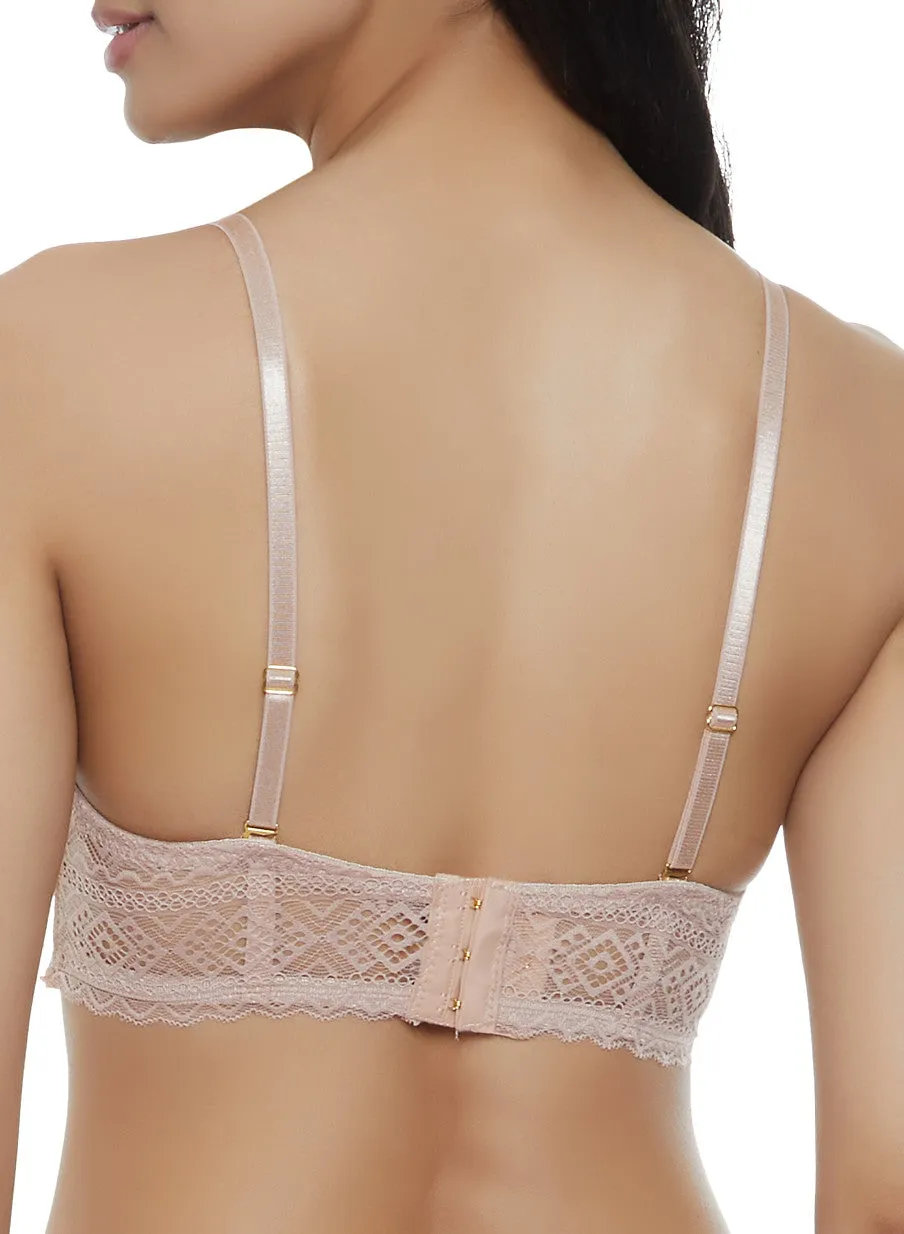 Basic Patterned Lace Plunge Bra