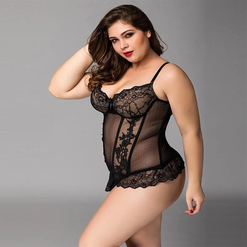 Black Sheer Lace Corset Queen Size