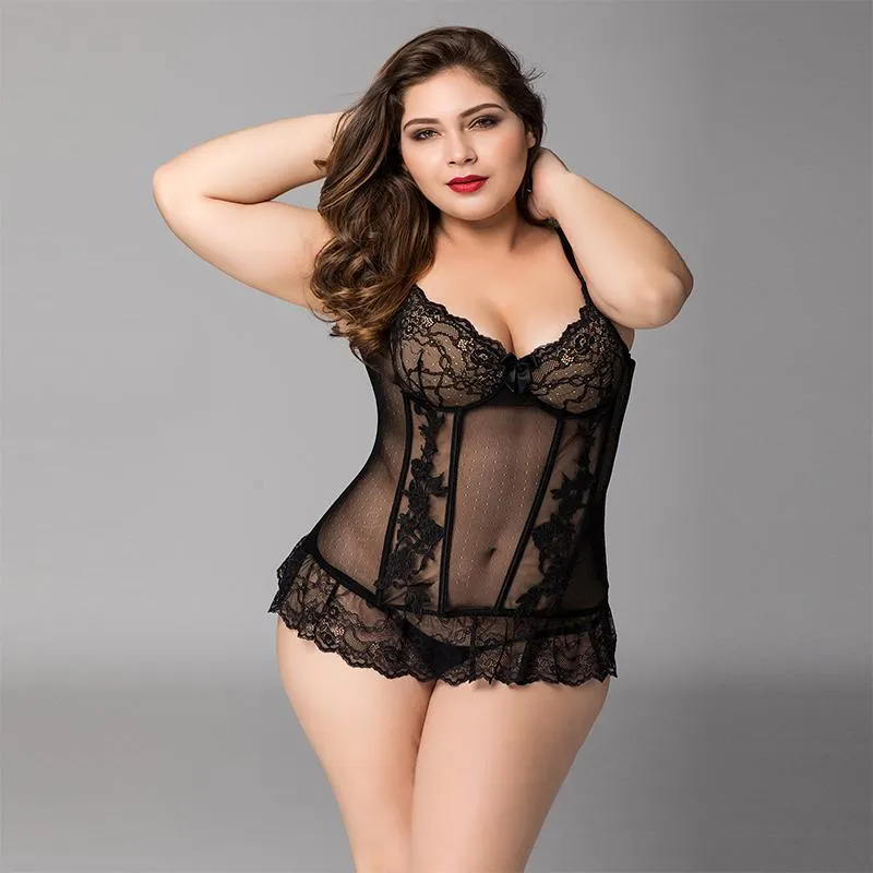 Black Sheer Lace Corset Queen Size