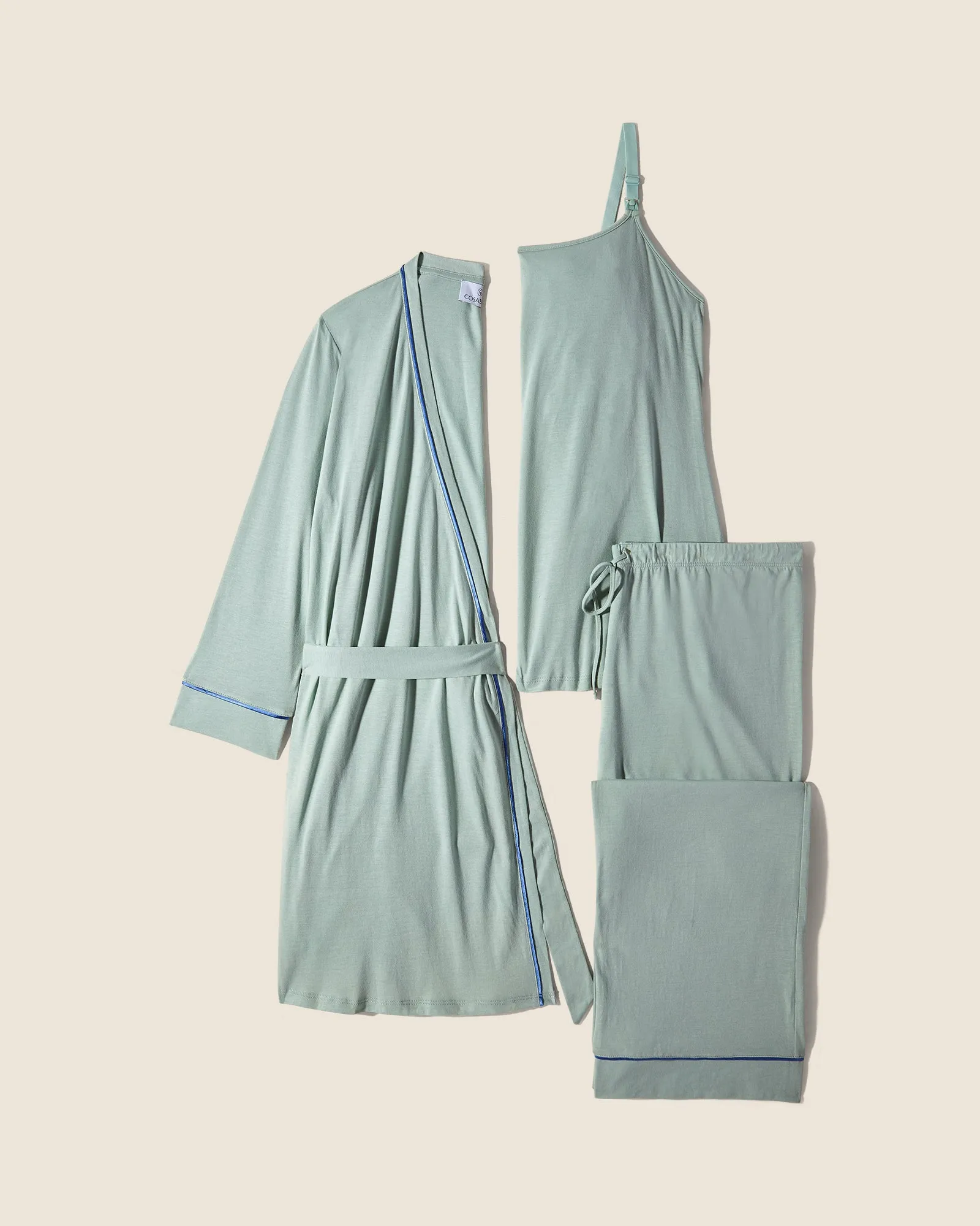 Conjunto De Pijama Para Lactancia De 3 Piezas Con Bata