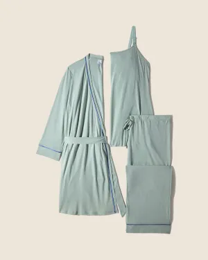 Conjunto De Pijama Para Lactancia De 3 Piezas Con Bata