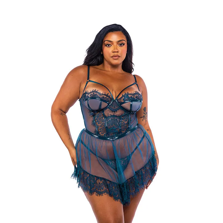 Eden Patent Leather & Lace Babydoll Set