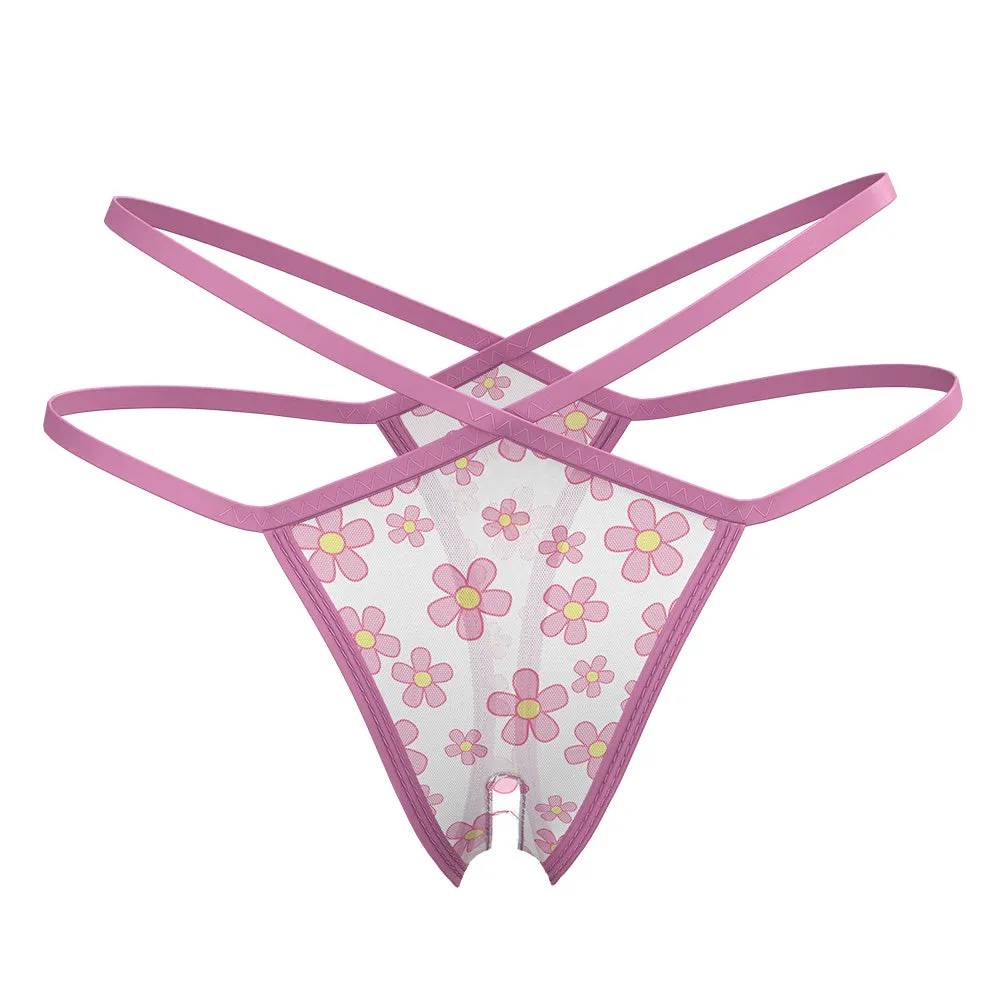 Exposed Daisy UV-Reactive Split-Crotch Mesh Thong - Curvy