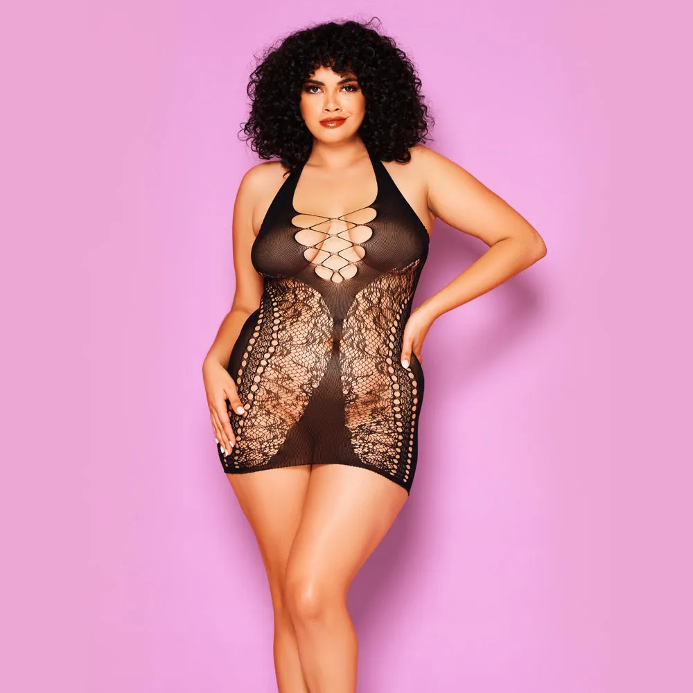 Glitter Crazy Over You Criss-Cross Net Chemise - Curvy