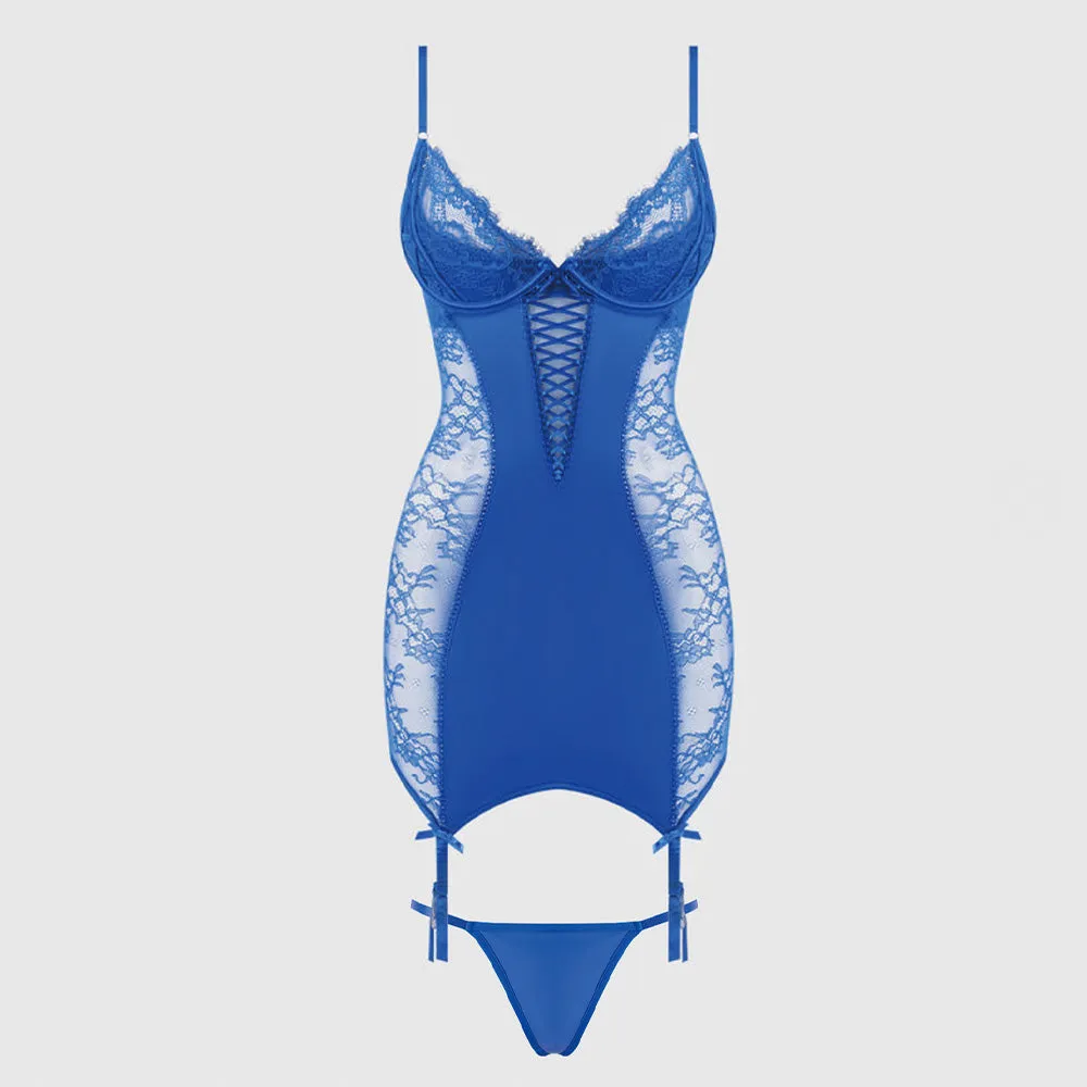 House of Desire Madeline Satin & Lace Garter Chemise & Thong
