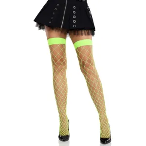 Ida Net Thigh High Stockings O/s - Neon Green