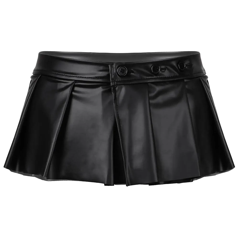 JSY Matte Wet Look Pleated Micro Mini Skirt