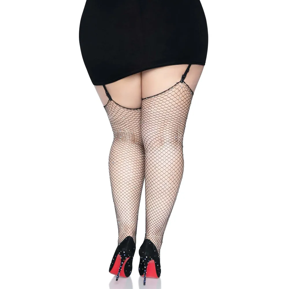 Leg Avenue Brielle Rhinestone Fishnet Thigh-High Stockings - Curvy