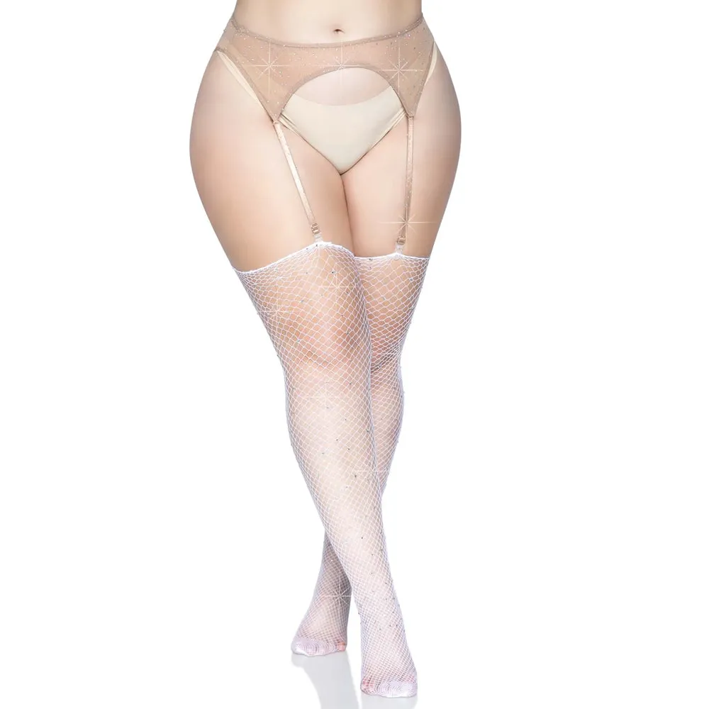 Leg Avenue Brielle Rhinestone Fishnet Thigh-High Stockings - Curvy