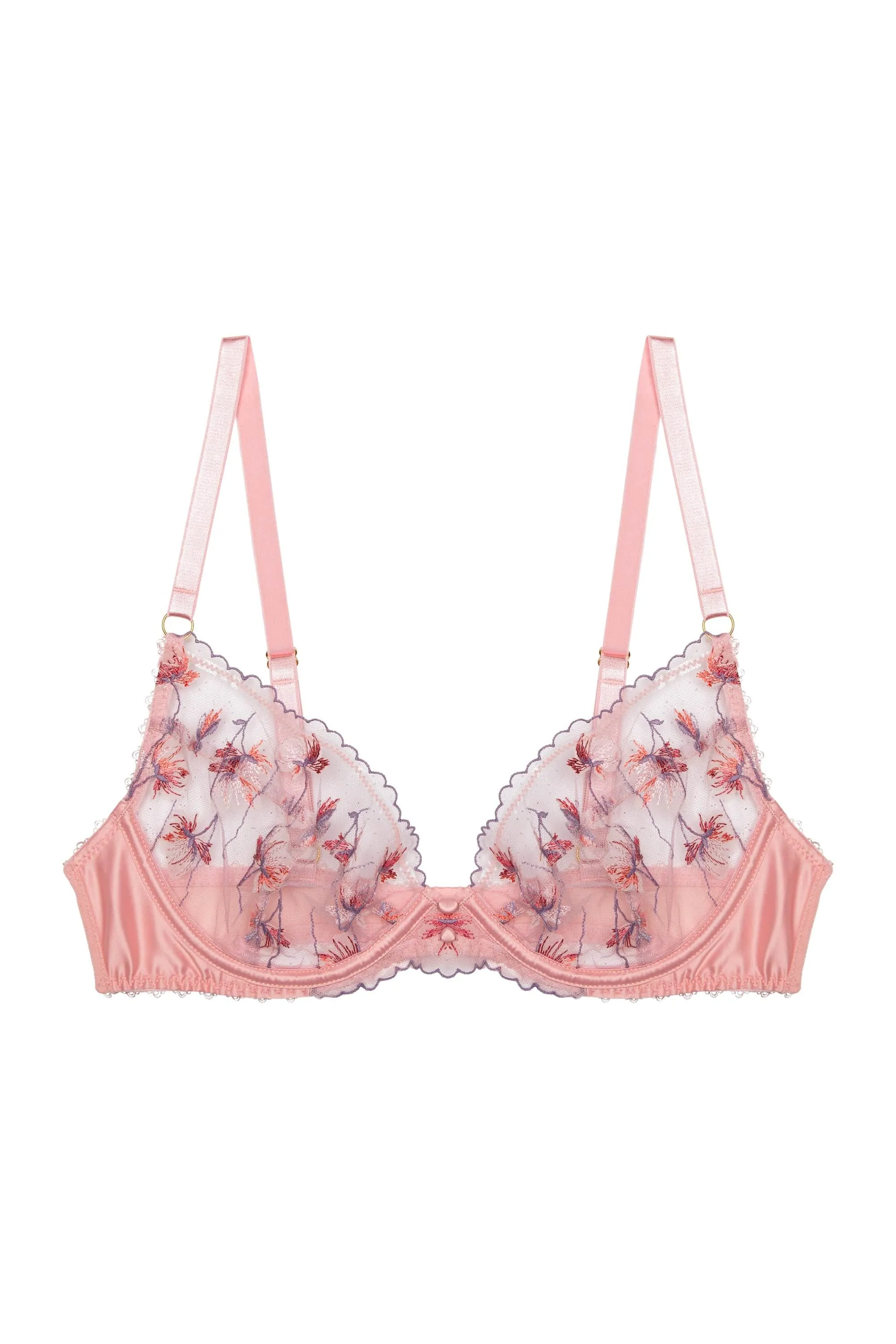 Nella Peach Floral Embroidery Button Bra