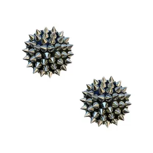 Neva Nude - Burlesque Bowser Spike Pleather Reusable Silicone Pasties Nipple Covers O/S (Silver/Black)