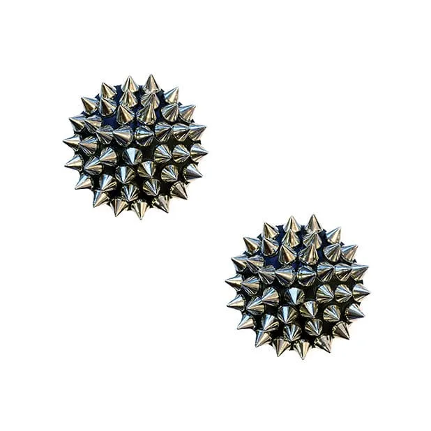 Neva Nude - Burlesque Bowser Spike Pleather Reusable Silicone Pasties Nipple Covers O/S (Silver/Black)