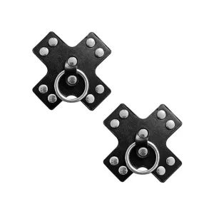 Neva Nude - Burlesque Pierced N Punked Leather Metal X Silicone Reusable Pasties Nipple Covers O/S (Black)