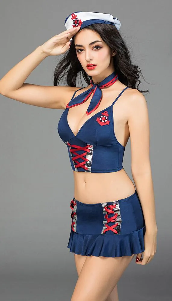 Sexy Sailor Lace Up Costume with Neck Tie