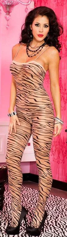 Sheer Tiger Print Bodystocking - One Size Available