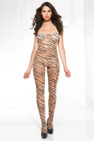 Sheer Tiger Print Bodystocking - One Size Available