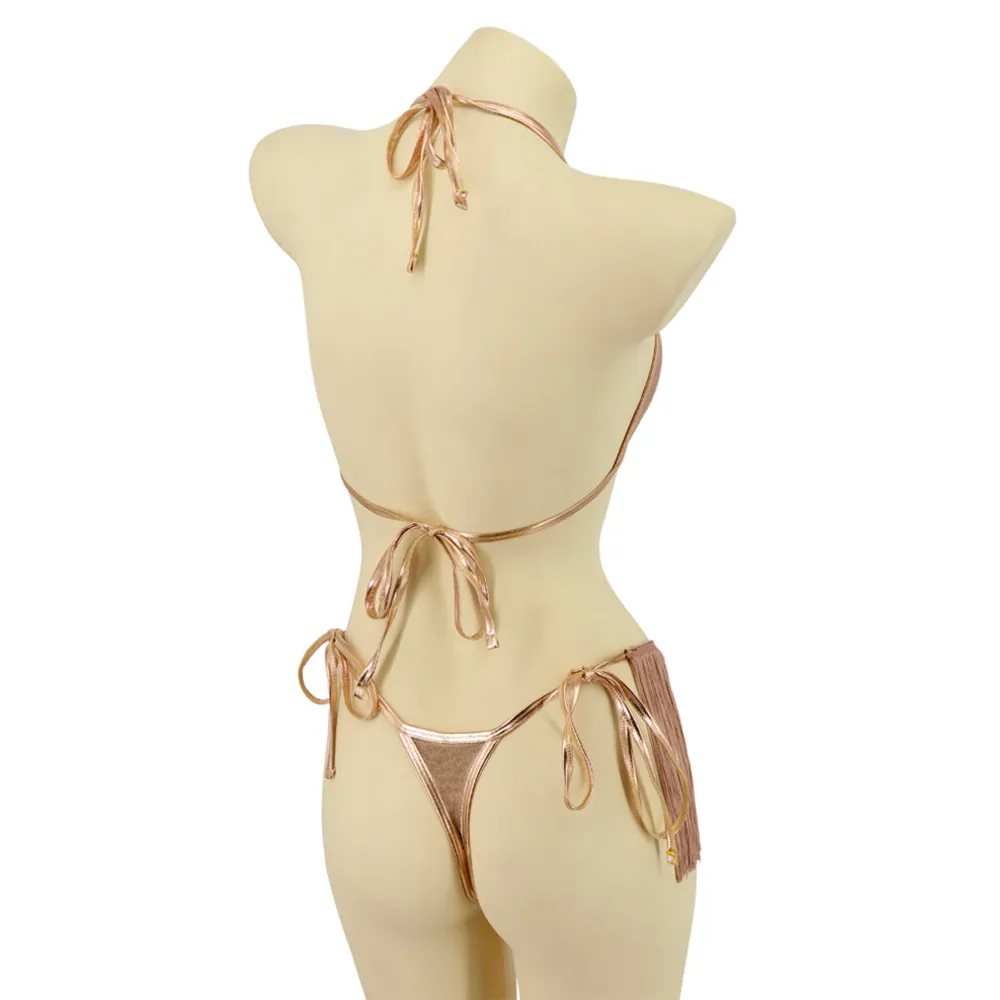 Western Fashion Metallic Mesh Chain Link Fringe Bikini
